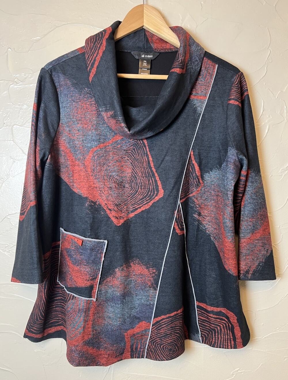 Ali Miles Artsy Abstract Cowl Neck Tunic Women’s Petite XL /PXL Soft Ethereal